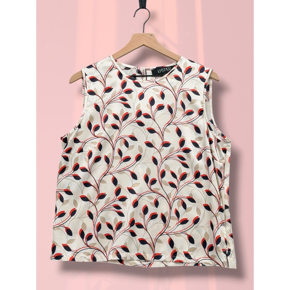 Kasper Sleeveless Leaf Print Career Shell Blouse Top Size 12